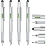Stylo multitool pen 4 pices avec recharges supplmentaires, stylo mtal multifonction 6 en 1 avec rgle ...