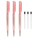 Stylo en or rose point de boule de cristal de bling stylo d'encre noire stylo avec 3 recharges supplementaires ...