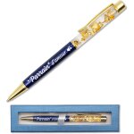 Stylo parrain d'amour bleu a la feuille d'or grav avec coffret - ide cadeau parrain - stylo mtal personnali ...