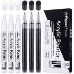 Stylo a peinture acrylique blanc et noir, ensemble de marqueurs acryliques de 0. 7mm pour tableau noir, ...