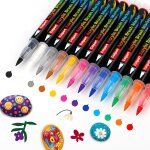 Stylos de peinture acrylique a pointe pinceau - 12 couleurs - marqueurs de calligraphie pour lettrage, ...