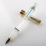 Stylo a plume a piston correcteur de posture, stylo a encre blanche en plastique transparent, nib ef ...