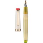 Stylo - plume a pointe moyenne avec bordure dor�e, corps transparent blanc et jaune avec convertisseur ...