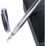 Stylo plume de qualité supérieure en métal avec etui elégant cuir synthétique - modèle ice silver parfait ... Stylo plume de qualité supérieure en métal avec etui elégant cuir synthétique - modèle ice silver parfait ...