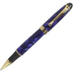 Stylo roller style classique en or - fleur bleue