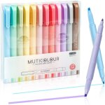 Surligneurs, 12 couleurs surligneurs pastel et marqueurs a double pointes, couleurs douces assorties, ...