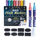 Tbc marqueur a craie liquide, 8 couleurs mtalliques, feutre craie effaable a sec, pointe rversible ...