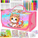Teppc - kit feutres coloriage enfants 64 pcs, ensemble de marqueurs avec etui a crayons, trousse de papeterie, ...