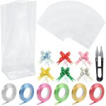Teppd - lot de 120 sachets en cellophane transparent avec 120 n?uds, 6 rouleaux de ruban et des ciseaux ... Teppd - lot de 120 sachets en cellophane transparent avec 120 n?uds, 6 rouleaux de ruban et des ciseaux ...