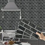 Teppd - credence adhesive pour cuisine noir 24 pices, carrelage adhesif mural cuisine salle de bain, ...