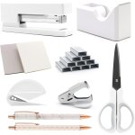 Teppd - ensemble de fournitures de bureau blanches, agrafeuse et distributeur de ruban, agrafes, ciseaux, ...