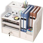 Teppd - organiseur de bureau en bois avec tiroir, grande capacité, support de rangement de bureau, porte ... Teppd - organiseur de bureau en bois avec tiroir, grande capacité, support de rangement de bureau, porte ...