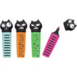 The cat marker, lot de 4 surligneurs en forme de chat, 10 cm de long, 4 couleurs vives (rose, vert, turquoise ...
