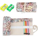 Tianyi - 1 pc trousses crayons rouleau avec 2 taille - crayon, 72 trous etui a crayons en toile pour ...