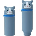 Tianyi - 2 en 1 trousse scolaire en silicone, chat bleu trousse a crayons kawaii, trousse crayons tlescopique ...