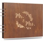 Tianyi - 22cm mr&mrs album livre d'or en bois pour anniversaire de mariage avec 80 pages vierges en carton ...