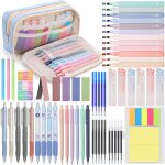 Tianyi - lot de 61 fournitures scolaires esthtiques avec trousses, 12 surligneur pastel, 4 stylos effaables, ...