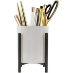 Tianyi - bote a crayons, porte - crayons en cramique blanche avec cadre mtallique robuste, organisateur ...