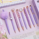 Tianyi - parure de stylos a bille violets 8pcs, stylo a bille violet bling en noir et bleu, stylo a diamant ...
