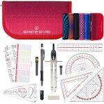 Tianyi - set de gomtrie pro en trousse rouge avec compas, rgle, rapporteur et equerre u2013 pour ecole, ...