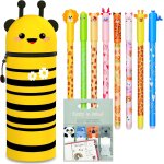 Tianyi - trousse ecole 2 en1 en silicone souple, 8 stylos a encre gel effaçables, kawaii, porte - plume, ... Tianyi - trousse ecole 2 en1 en silicone souple, 8 stylos a encre gel effaçables, kawaii, porte - plume, ...