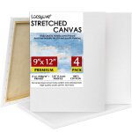 Toile blanche d'artiste en coton blanc, 9x12 pouces, paquet de 4, 5 / 8 pouces, triple amor�age pour ...