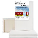 Toile blanche vierge tendue 12x20 pouces, ensemble de 4, 100% coton, a amortir, pour acrylique, huile, ...