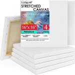 Toile etir�e blanche professionnelle 16x16 pouces, 100% lin, 4 paquets de 8 oz, pour peinture a l'huile ...