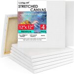 Toiles etir�es pour peinture, lot de 4, 12x12 pouces, toiles blanches carr�es, toile de lin, 8 oz