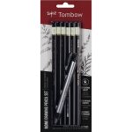 Tombow set de 6 crayons graphite haute qualit mono 2h, hb, b, 2b, 4b, 6b + porte - gomme