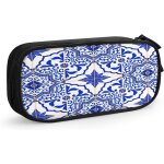 Trousse a crayons bleu fonc� et blanc, grande capacit�, grande pochette, porte - stylo, fournitures scolaires, ...