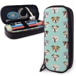 Trousse  crayons bulldog anglais visage de chien vert menthe trousse  crayons en cuir mignon grande ...
