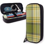 Trousse a crayons a carreaux vert olive et jaune moutarde, grande capacit�, pochette a crayons, organisateur ...