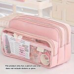 Trousse a crayons chic de couleur unie, pochette transparente simple corenne pour stylos, sac de rangement ...