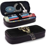 Trousse a crayons en cuir noir avec fermeture eclair et porte - stylo pour etudiants, hommes d'affaires ...