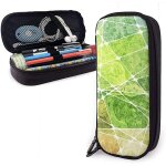 Trousse a crayons en cuir rouge, vert et dcal - grande capacit