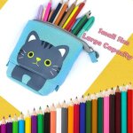 Trousse a crayons motif chat avec fermeture eclair, rangement multifonction pour stylos, maquillage et ...