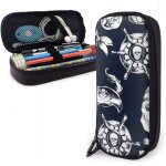 Trousse a crayons a motif pirate bleu marine, grande capacit�, pochette a crayons, organisateur de papeterie ...