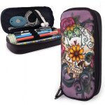 Trousse �� crayons rose sucre crane fleurs violet organisateur sac de papeterie dr?le pochette �� crayons ...