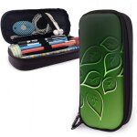 Trousse a crayons en toile avec feuilles aquarelles en vert et bleu 21 x 5, 5 x 5 cm