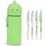 Trousse ecole 2 en 1 en silicone souple + 4pcs crayons dinosaures + 1 noyau de crayon 0, 5 mm, fermeture ...