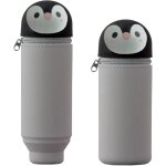 Trousse ecole 2 en 1 en silicone souple kawaii, manchot pochette de stylo, etui en silicone souple pour ...