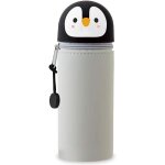 Trousse ecole 2 en 1 en silicone souple kawaii, pingouin porte - plume, fermeture eclair en silicone, ...