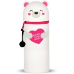 Trousse ecole 2 en1 en silicone souple - trousse silicone verticale, kawaii ours blanc trousse porte ...