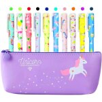 Trousse licorne avec 10 stylos color�s licorne et flamant rose pour filles, cadeau pour filles, lot de ...