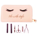 Promotion ! trousse manucure 'diva - yeux endormis' rose (6 outils) - 16x8. 5x3 cm (file with style)
