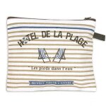 Promotion ! trousse plate coton 'cabourg - hotel de la plage' bleu beige - 20x16 cm