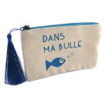 Promotion ! trousse plate paillett�e 'messages' beige bleu (dans ma bulle) - 17x11 cm