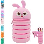 Trousse scolaire, kawaii trousse 2 en 1 en silicone trousse enfant lapin, sac a crayons ecole, rose sac ...