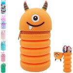 Trousse scolaire, kawaii trousse 2 en 1 en silicone trousse enfant, sac a crayons ecole, orange sac rangement ...